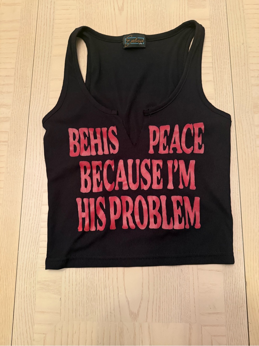Vintage Style Black Ribbed Tank with Pink Text Graphic
